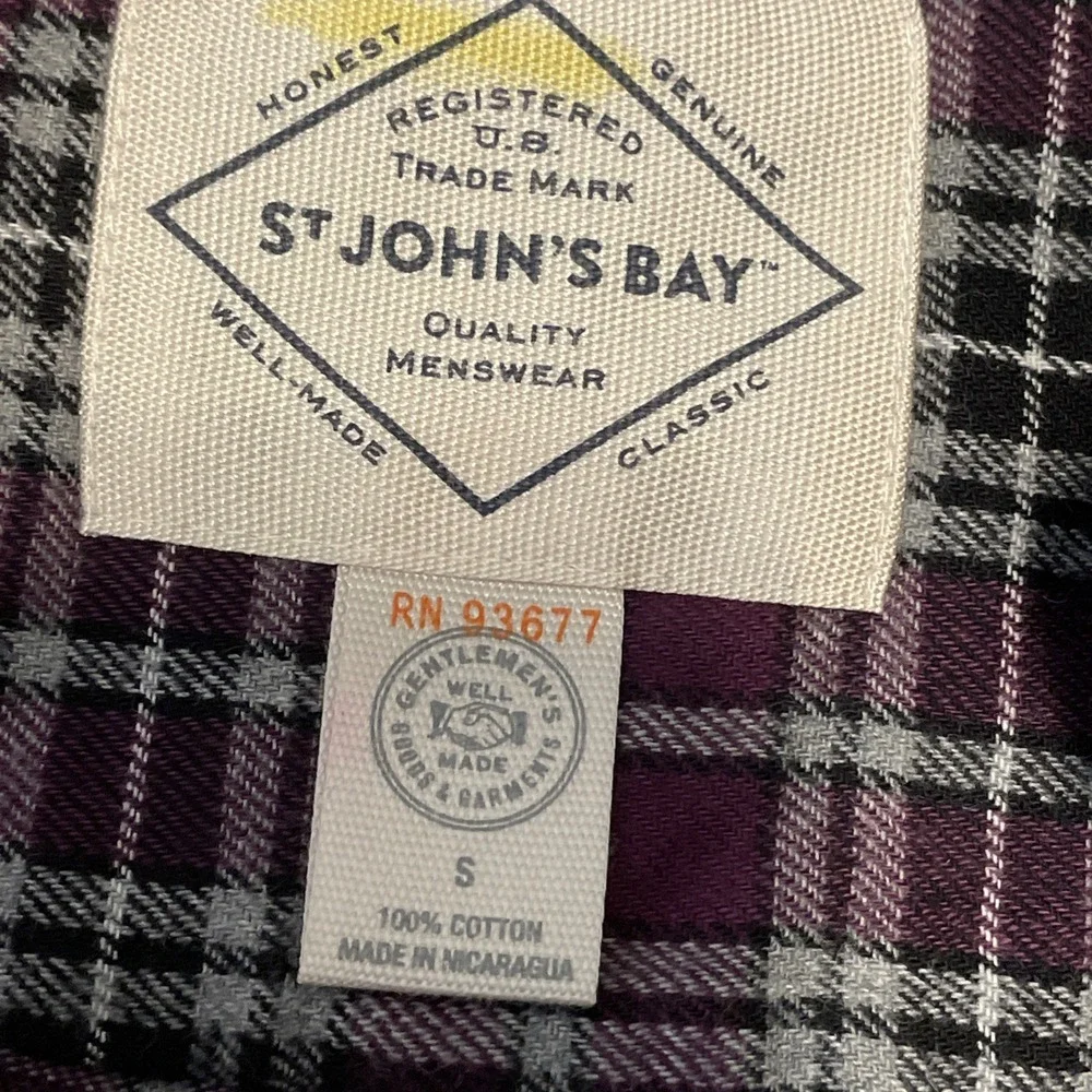 St John's Bay Mens S Purple Plaid Flannel Shirt NWT Cotton Button Down